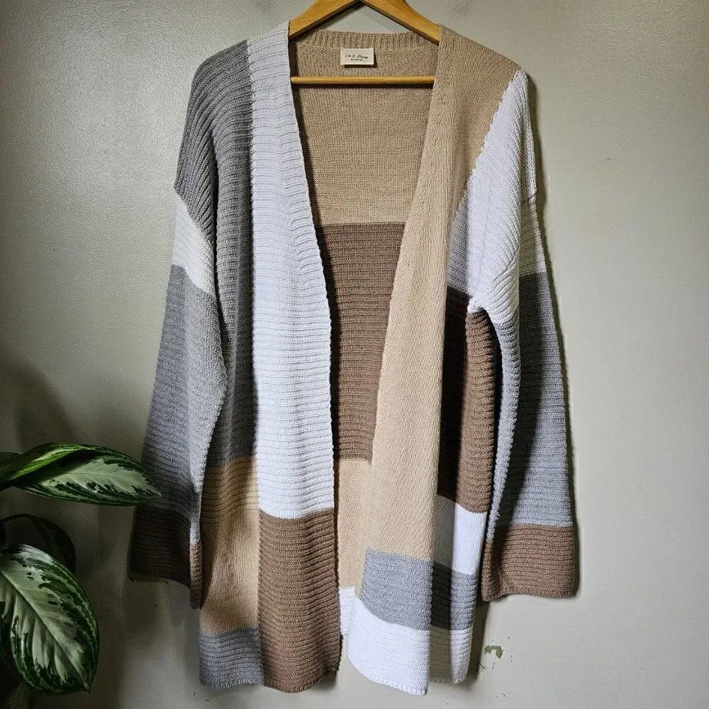 NEW WITHOUT TAGS 143 STORY BY LINE UP COLOR BLOCK OVERSIZED OPEN CARDIGAN S, M
